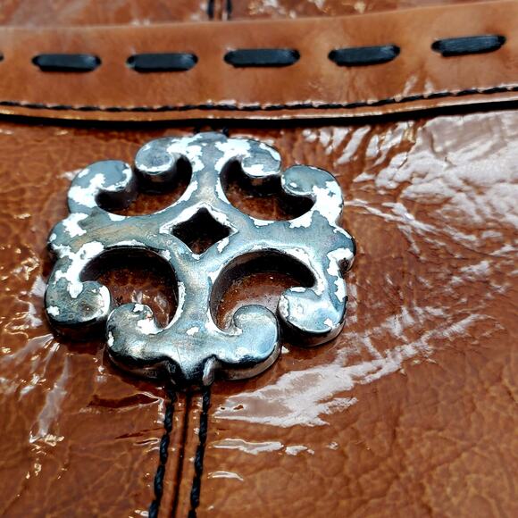 Brighton Patent Leather Crossbody Caramel Brown Handbag Wallet Shoulder Purse - Picture 5 of 13